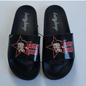 Betty Boop Rockstar Black Women's Flatbed Sandals Sz 6